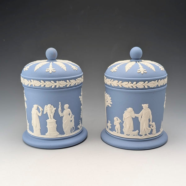 英國復古 Wedgwood Jasperware 茶葉罐盒一對